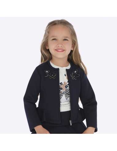 Chaqueta aplique flores volante niña