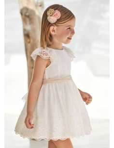 Vestido encaje con fajín plumeti niña