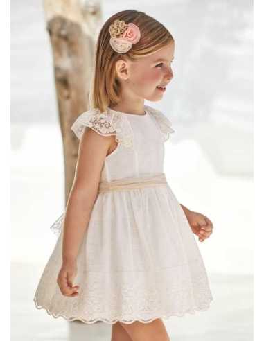 Vestido encaje con fajín plumeti niña
