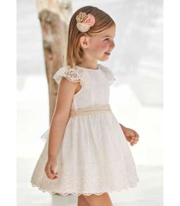 Vestido encaje con fajín plumeti niña