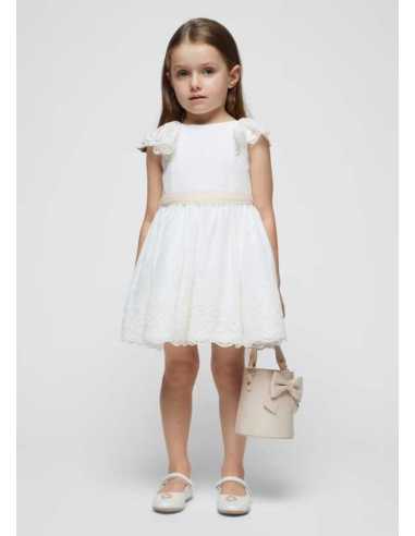 Vestido encaje con fajín plumeti niña