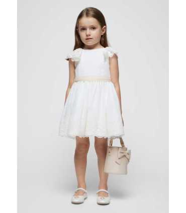 Vestido encaje con fajín plumeti niña