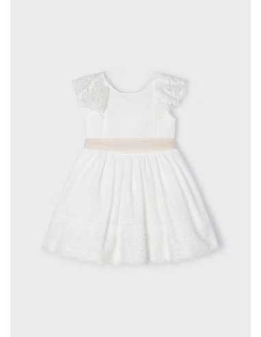 Vestido encaje con fajín plumeti niña