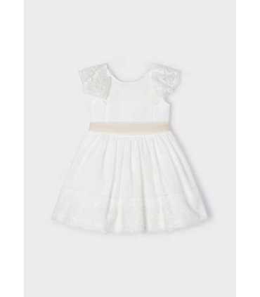 Vestido encaje con fajín plumeti niña