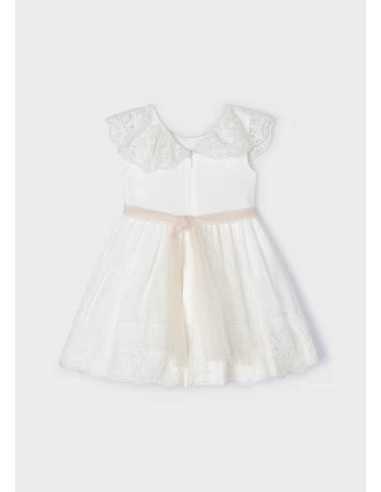 Vestido encaje con fajín plumeti niña