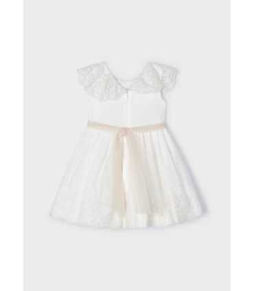 Vestido encaje con fajín plumeti niña