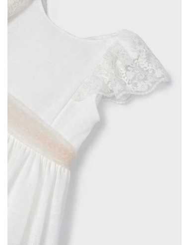 Vestido encaje con fajín plumeti niña