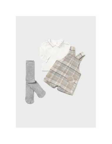 Conjunto 3 piezas peto cuadros recién nacido