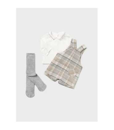 Conjunto 3 piezas peto cuadros recién nacido