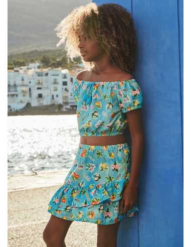 Conjunto falda y top estampado chica