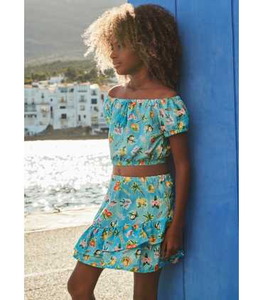 Conjunto falda y top estampado chica
