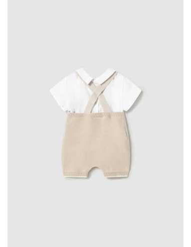 Conjunto peto tricot y camiseta recién nacido