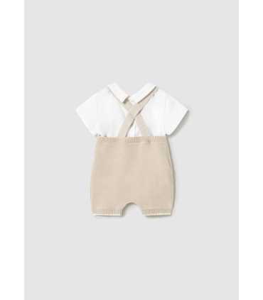 Conjunto peto tricot y camiseta recién nacido