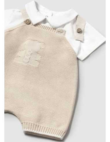 Conjunto peto tricot y camiseta recién nacido
