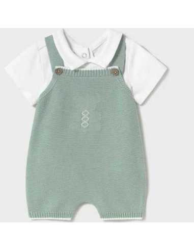 Conjunto peto tricot y camiseta recién nacido