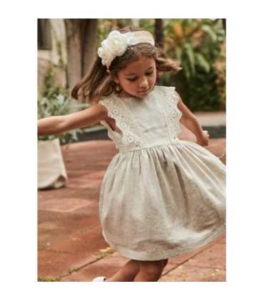 Vestido detalle bordado con lino niña