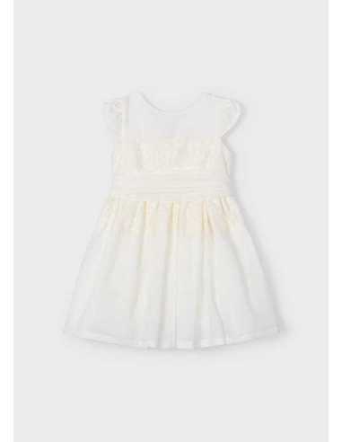 Vestido detalle encaje con fajín niña