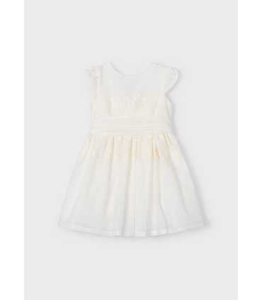 Vestido detalle encaje con fajín niña