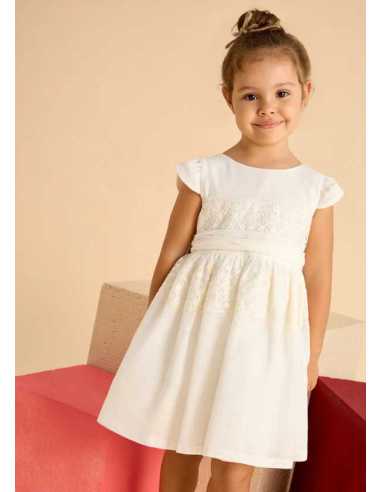 Vestido detalle encaje con fajín niña
