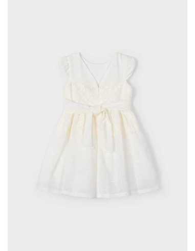 Vestido detalle encaje con fajín niña
