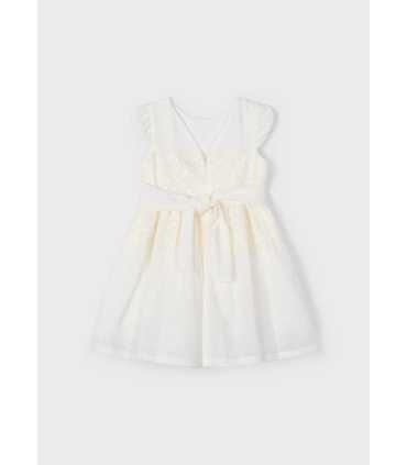 Vestido detalle encaje con fajín niña