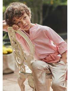 Camisa manga larga cuello mao con lino niño
