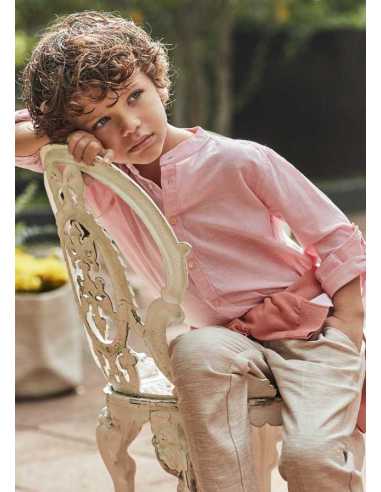Camisa manga larga cuello mao con lino niño