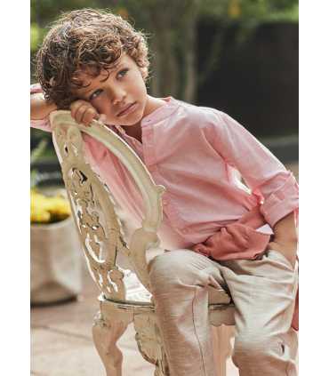 Camisa manga larga cuello mao con lino niño