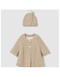Abrigo tricot con gorro recién nacida