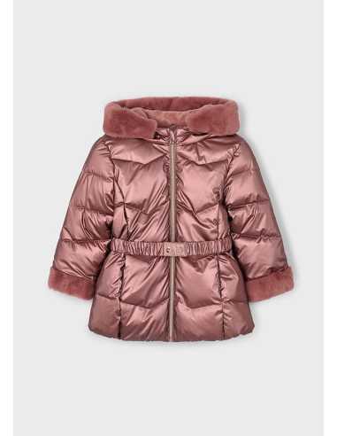 Chaquetón metalizado cinturón niña