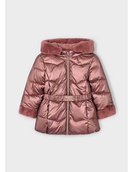 Chaquetón metalizado cinturón niña