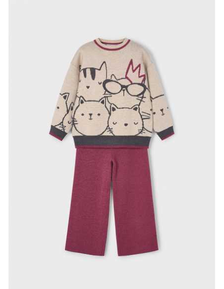 Conjunto pantalón y jersey estampado niña