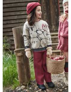 Conjunto pantalón y jersey estampado niña