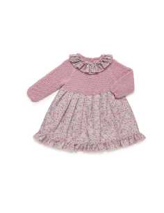 VESTIDO CUERPO PUNTO CUADRITOS FLORES 2