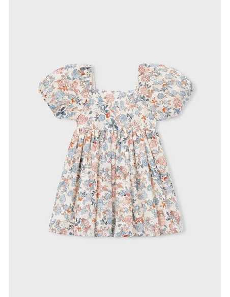 Vestido flores manga abullonada niña