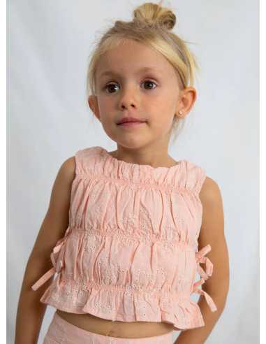 Conjunto pantalón largo y top fruncido para niña