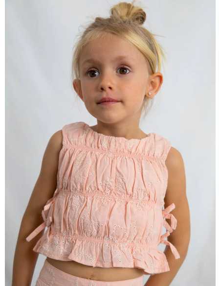 Conjunto pantalón largo y top fruncido para niña