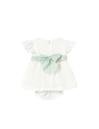 Vestido con cubrepañal y fajín floral ceremonia recién nacida