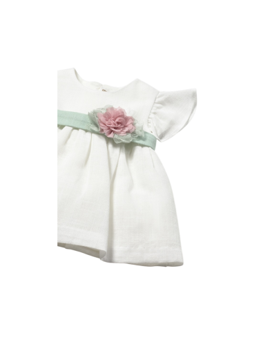 Vestido con cubrepañal y fajín floral ceremonia recién nacida