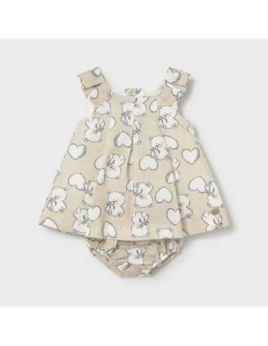 Vestido estampado con lino recién nacida